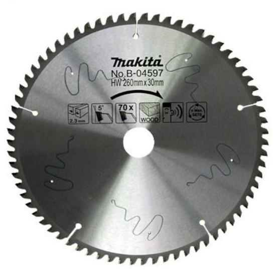 Makita - Δίσκος Κοπής Ξύλου TCT 260x30mm (70 Δόντια) (περιορισμένη ποσότητα)
