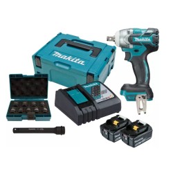 Makita - DTW285RTJX Μπουλονόκλειδο Μπαταρίας Brushless 18V με 2 Μπαταρίες 5Ah, Φορτιστή και Makpac με 9 Καρυδάκια (περιορισμένη ποσότητα)