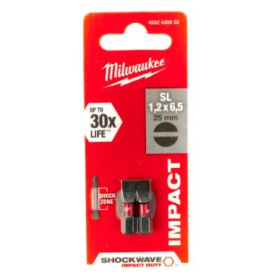 Milwaukee - Μύτη Ίσια 6,5x25 Παλμικού Impact Shock Bl. Milwaukee (2 τμχ)