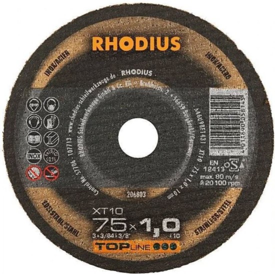 Rhodius - Δίσκος Κοπής Πολύ Λεπτός Φ75mm /1,0 XT10 Mini Inox Top (D10)